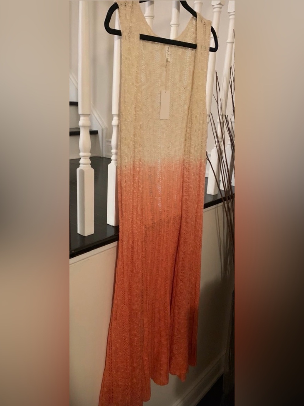 Sleeveless Ombre Orange Maxi Long Vest Knitted Coverup